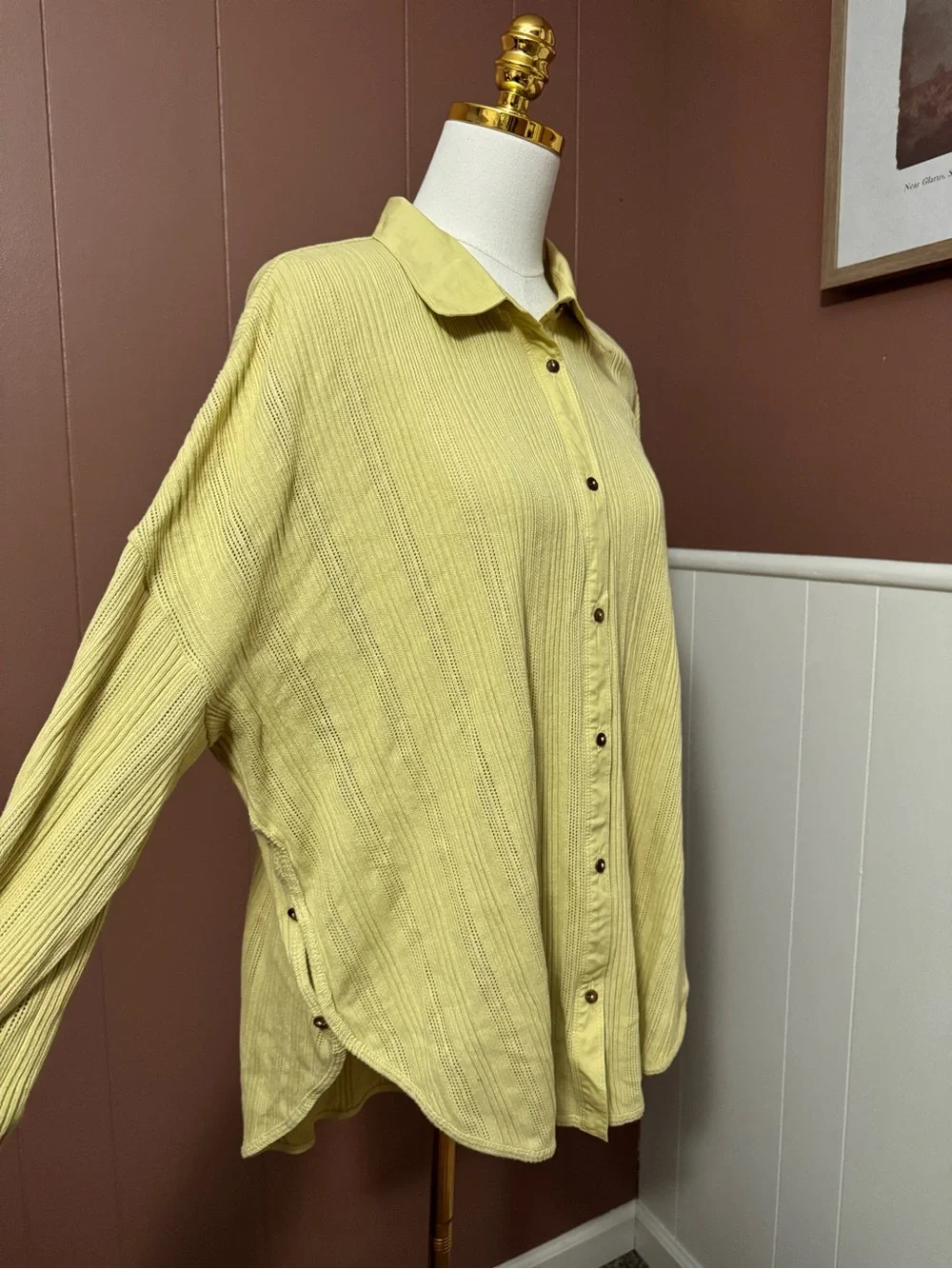 Free People Free-est Light Green Button-Front Oversized Shirt 100% Cotton